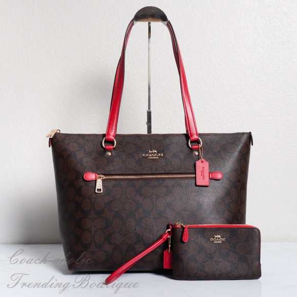 Coach Handbags - NWT SET Coach Gallery Tote & Wristlet in Brown Red